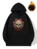 Skull with Flower Women Plus Size Fleece Thick Hoodies and Sweatshirt Oversize Tops Pullover Hoodie Big Size Hood Sweatshirt