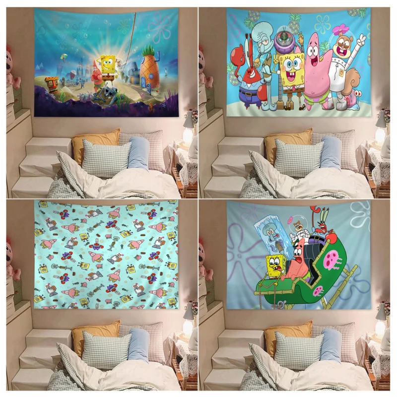 

MINISO Cartoon S-SpongeBob Cute S-SquarePants Tapestry Cartoon Tapestry Art Science Fiction Room Home Decor Wall Hanging Sheets