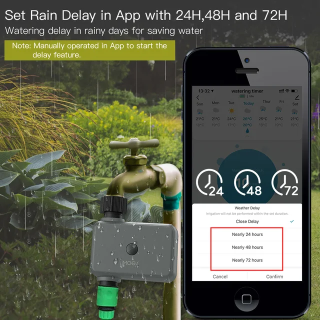 MOES Smart Tuya Bluetooth Garden Water Timers Rain Delay Programmable Automatic Irrigation Timer with Hub Required 3