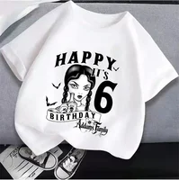 2025 New  Wednesday Addams Children Clothing Anime Summer Girls Birthday Number T-shirt Cartoon Clothes Kids Top Gift New 1