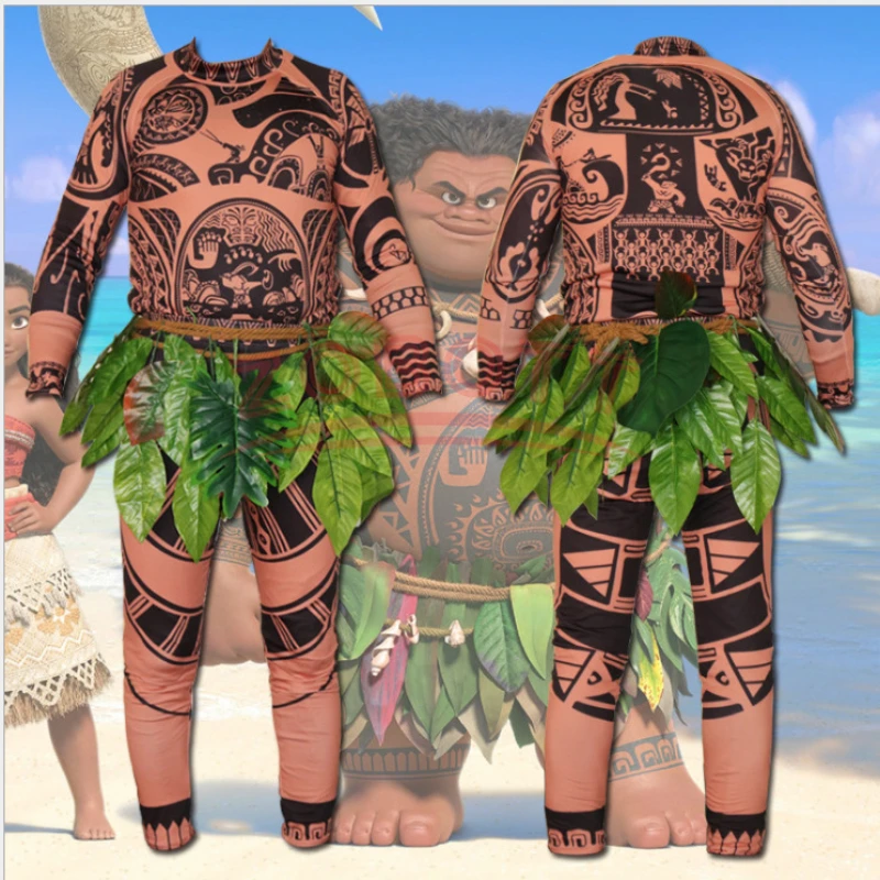 Family Matching 3Pcs Moana Maui Tattoo T Shirt + Pants Costume Set Halloween Boys Mens Cosplay Costume Outfit Sets