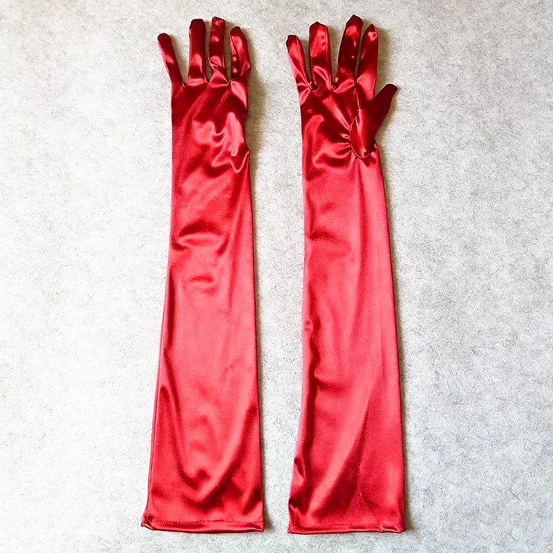 55CM Multicolor Satin Long Women Gloves Bride Wedding Party Cosplay Stage Performance Etiquette Solid Soft Smooth Accessories