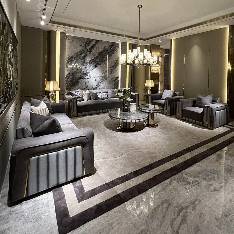 

Italian luxury frosted leather sofa combination high-end luxury villa living room furniture