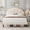 Upholstered Smart LED Bed Frame with Adjustable Chic Petal Headboard, Soft Princess Size Platform Bed Frame for  bedframe 1