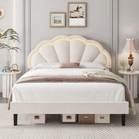 Upholstered Smart LED Bed Frame with Adjustable Chic Petal Headboard, Soft Princess Size Platform Bed Frame for  bedframe 1