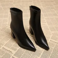 Autumn Winter Fashion Pointed Toe Ankle Boots Women Zippers Thick Heels Shoes Street Style Banquet Party Short Botas Mujer - Image 4