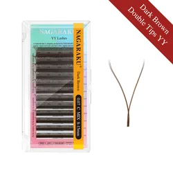 NAGARAKU YY Shape Triple Tips Handcrafted Soft Natural Eyelash Extensions - 9mm (Dark Brown Double YY)