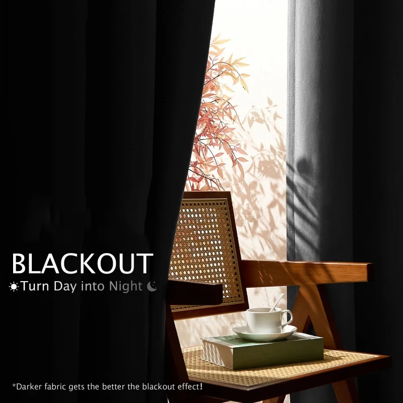 Blackout Window Curtain Panel Light Blocking Drape with Black Liner Room Darkening Grommet Curtain for Door Nursery Bedroom