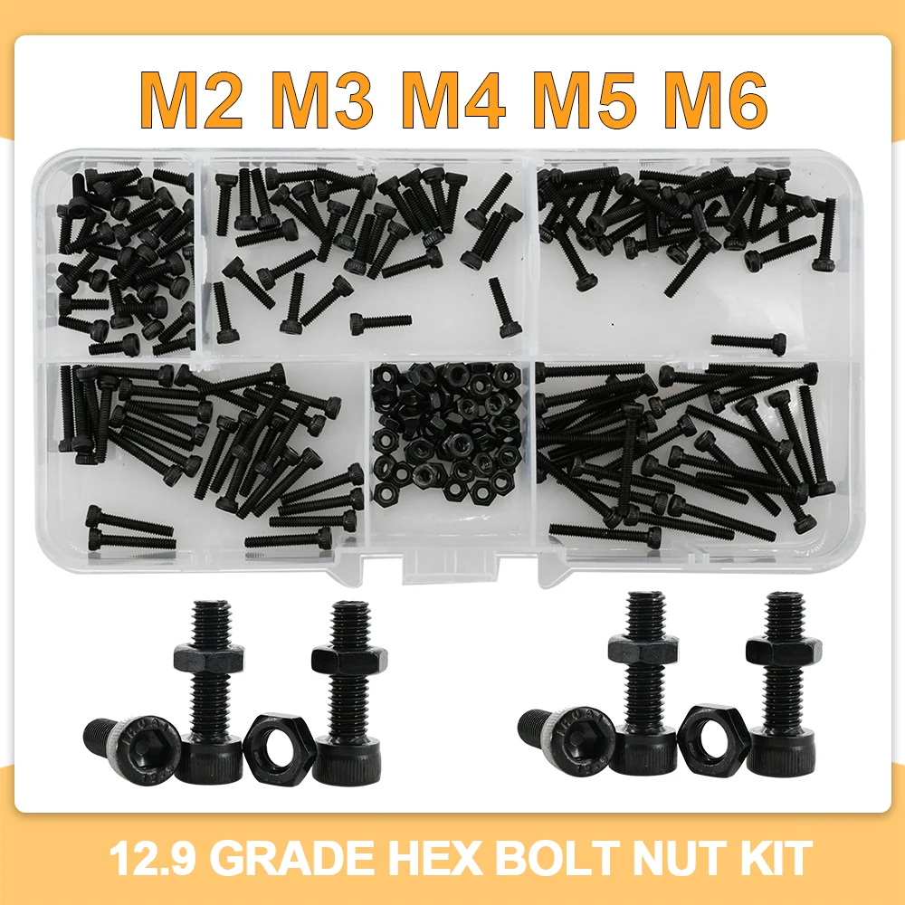 Hex Soquete Cap Kit Porca Parafuso Parafusos Allen 12.9 Grau Preto Metric Thread Alloy Parafusos de Máquinas Din912 para Scooter m2 m3 m4 m5 m6