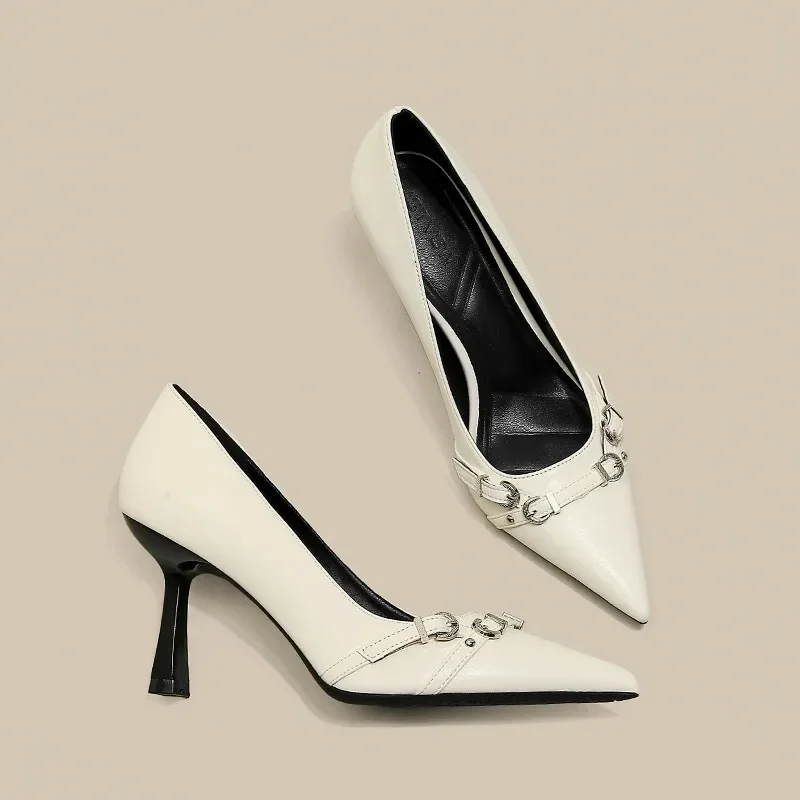 Spring Women's Shoes Silver High Heels Sexy French Style Pointed Shoes Metal Decoration Paired with Skirts Elegant Banquet 2025 4