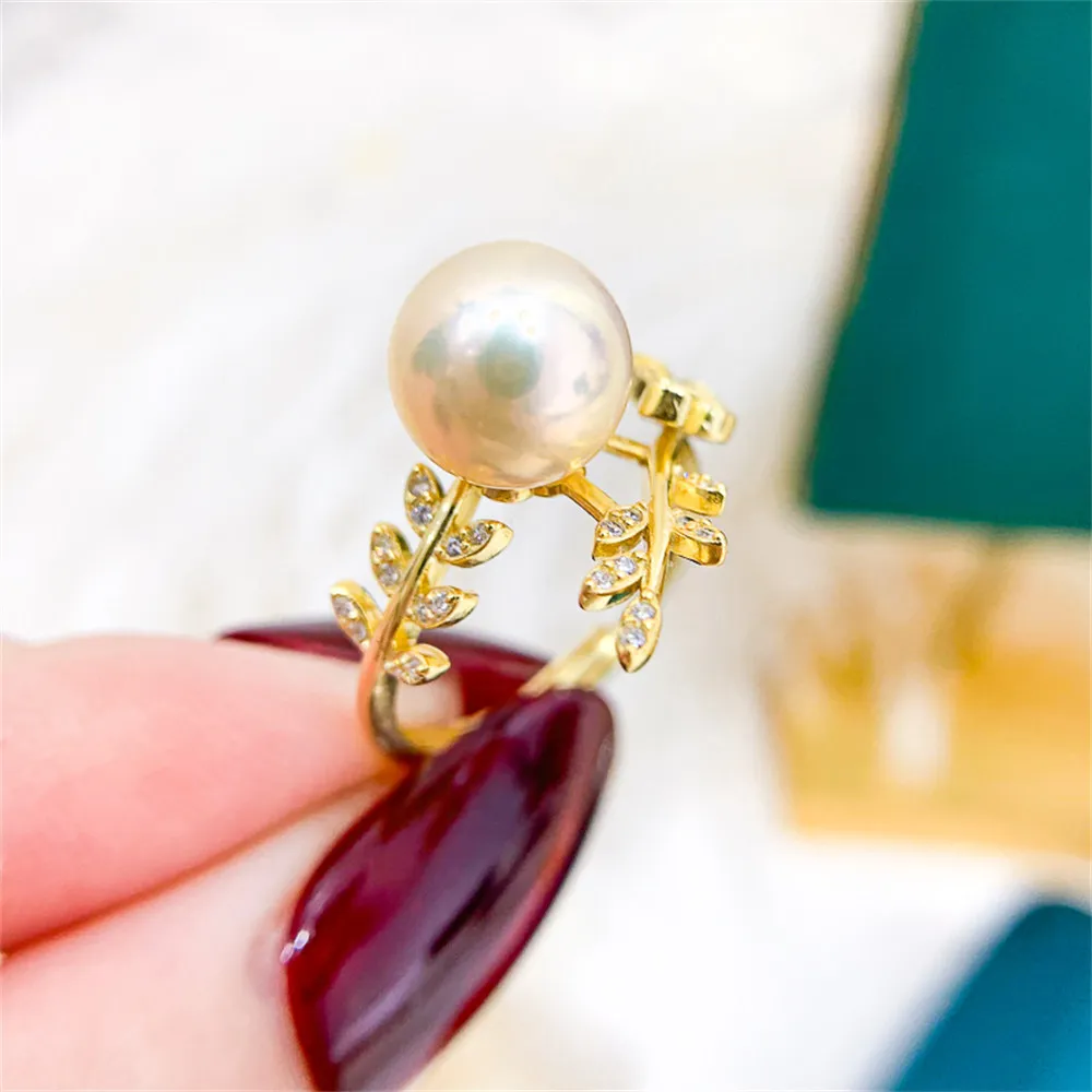 

DIY pearl accessories S925 sterling silver ring empty holder K gold version ring silver jewelry holder with 8-10mm beads