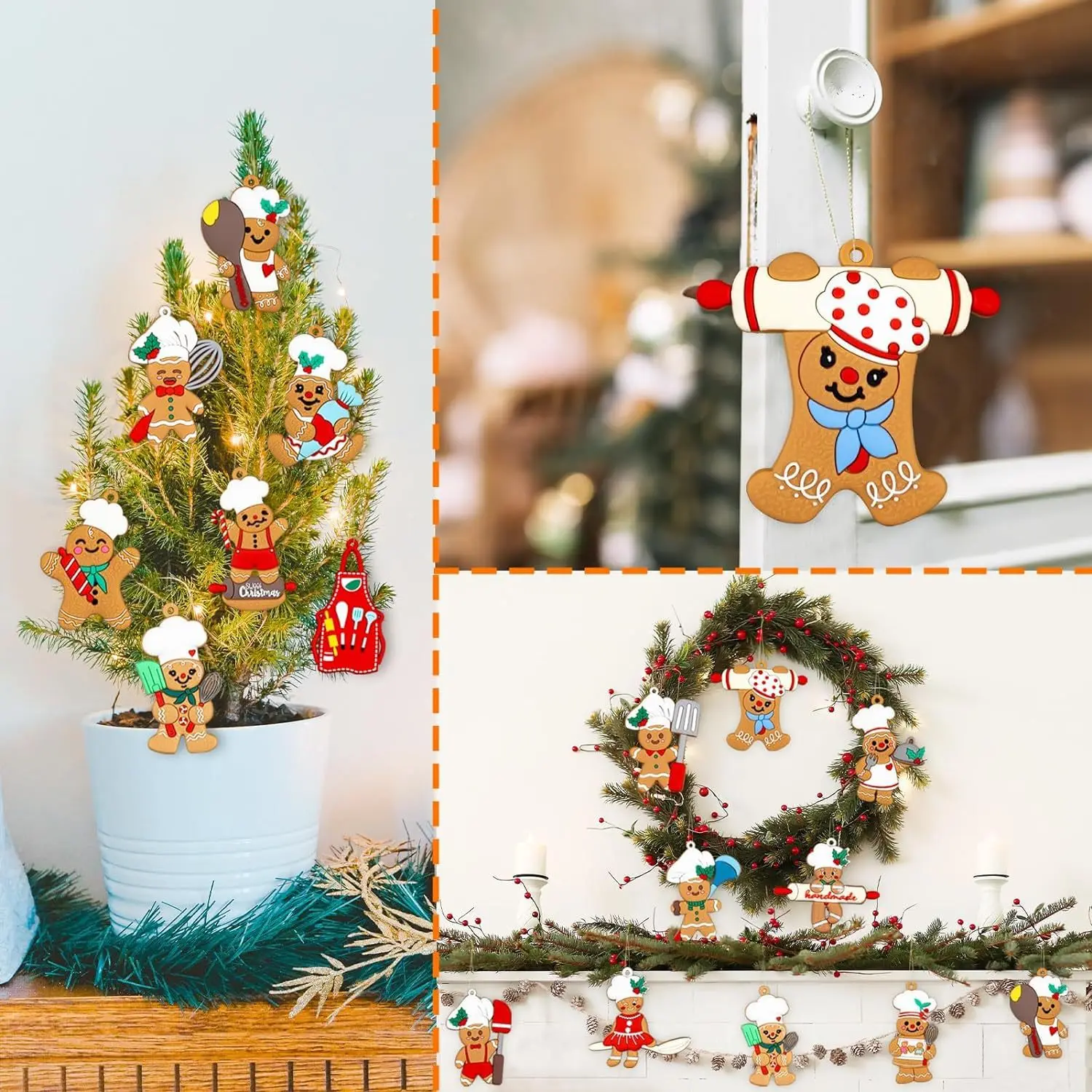 15pcs Christmas Wooden Gingerbread Man Ornaments Merry Christmas Decoration Xmas Tree Hanging Pendant Navidad Gift New Year Noel