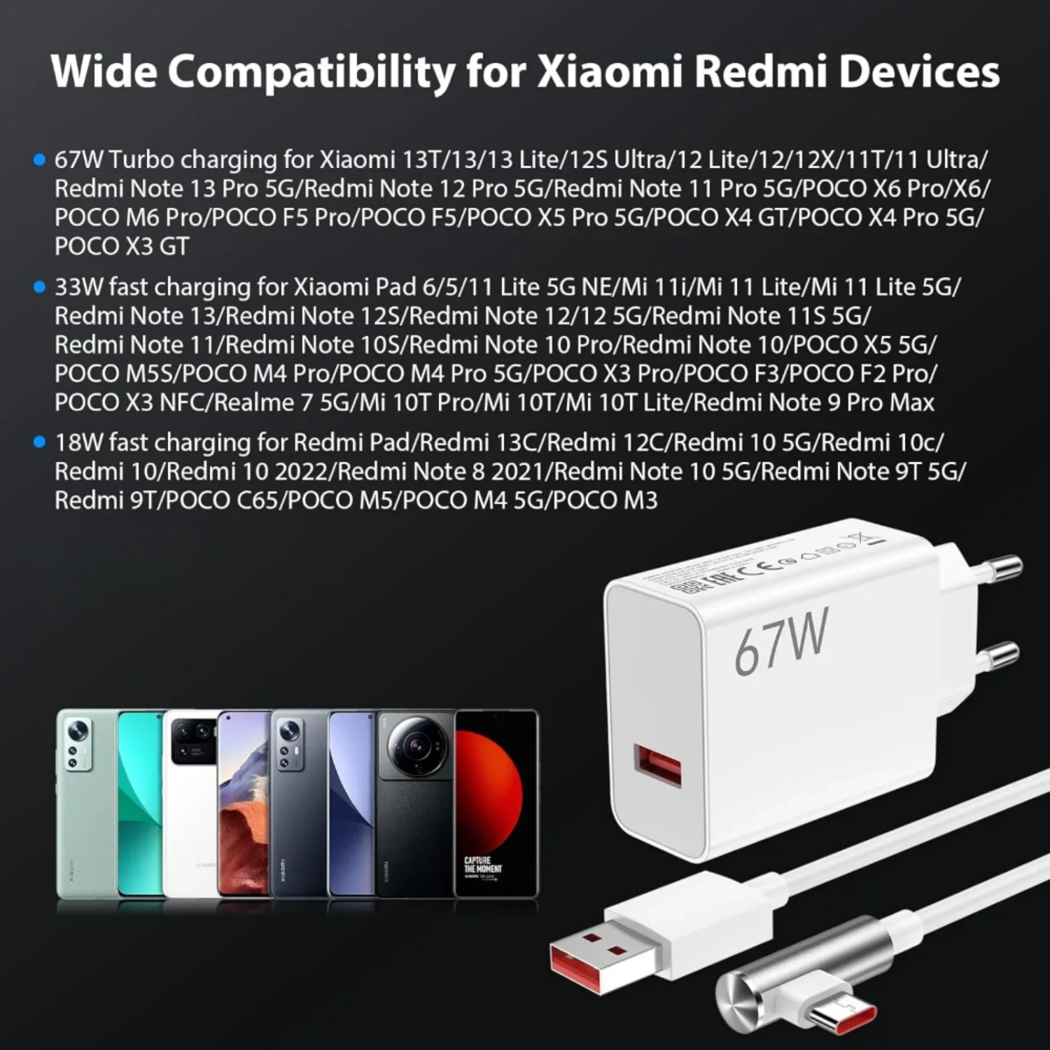 67W Super Fast USB Charger For Xiaomi 13 14 15 Ultra Redmi Note 14 15 Pro POCO F6 F7 X6 X7 Pro Type C Rapid Charging Elbow Cable