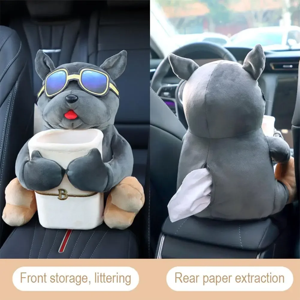 Creative Car Trash Can Tissue Box 2 in 1 Cute Corgi Auto Trash Bin Automobile Decoration for Man Women Car Accesories Bag
