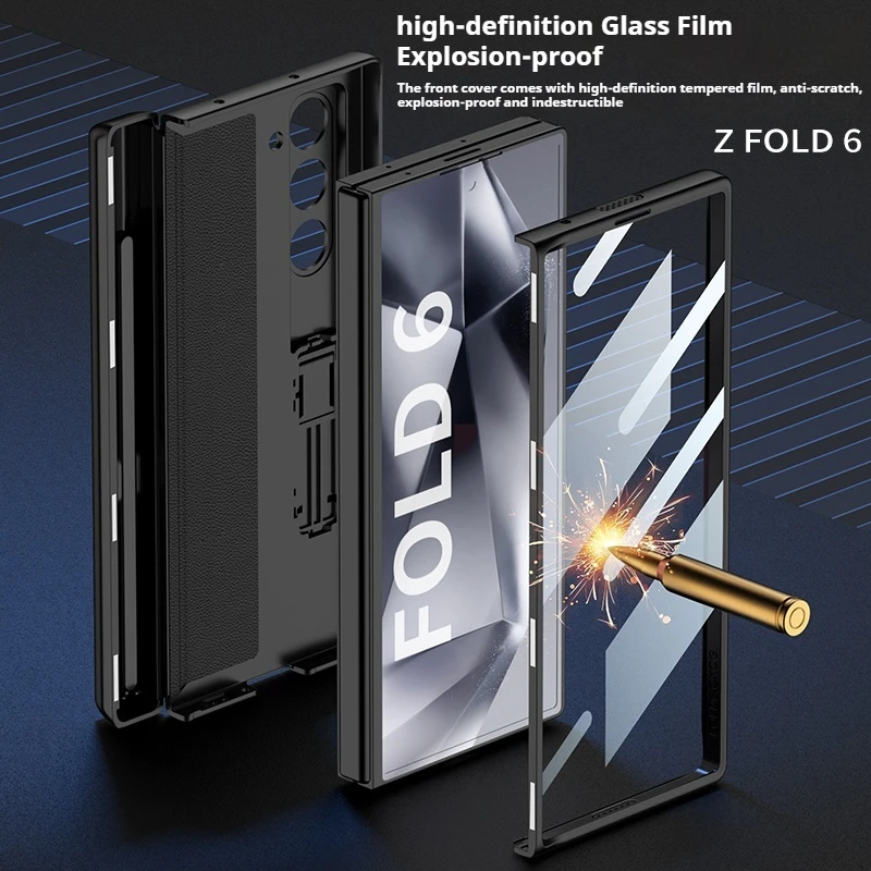 Coque arrière rigide en polycarbonate givré pour Samsung Galaxy Z Fold 6 5 4 3 avec boîte à stylo magnétique et support de téléphone, film d'écran en verre_voghion.com