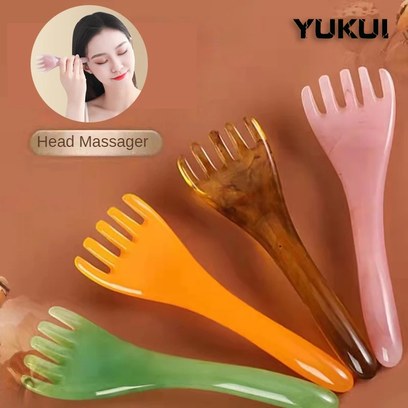 Resin Head Massagers Acupoints Massage Scraping Claw Scalp Gua Sha for Body Neck Leg Massage Light Five-claw Head Scraping Stick