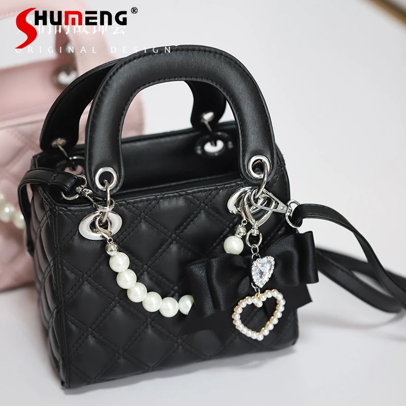 Japanese Girl Cute Handmade Pink Shoulder Bag 2023 Fall New Mine Mass-Produced Sweet Cool Bow Love Rhinestones Handbag for Women 4