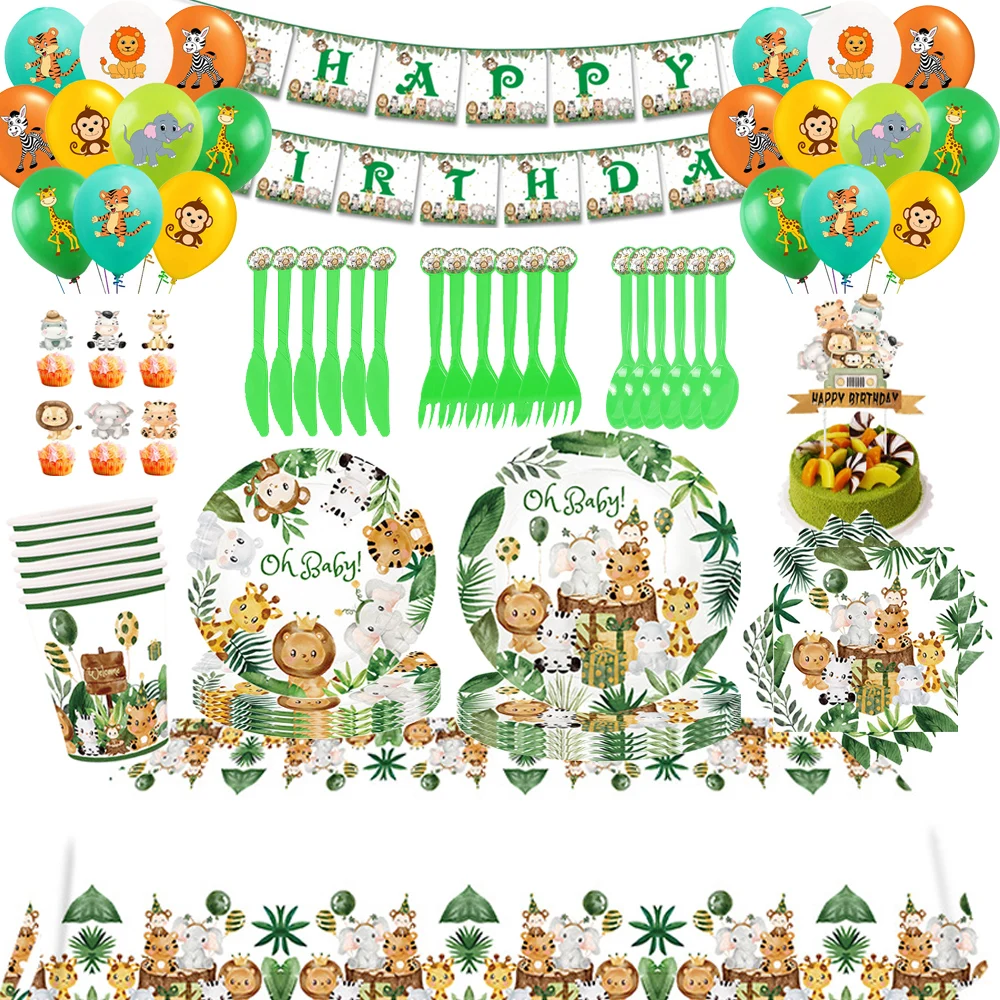 

Jungle Safari Theme Party Decorations Animal Tableware Cup Plate Napkin Tablecloth Balloon Kids Baby Shower Supplies