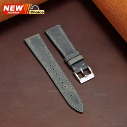 Vintage Leather Quick Release Watchband - Cowhide Strap - 22mm (Grey)