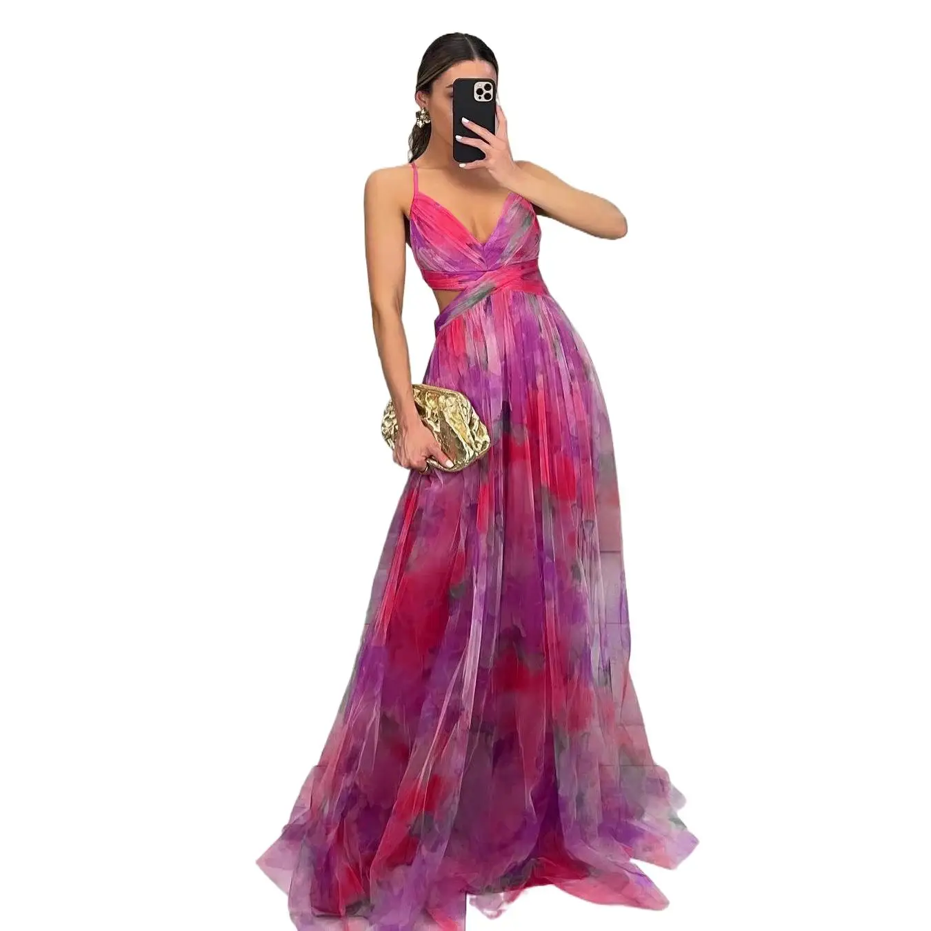 Women Summer Long Maxi Mesh Sundress V Neck Sleeveless Beachwear