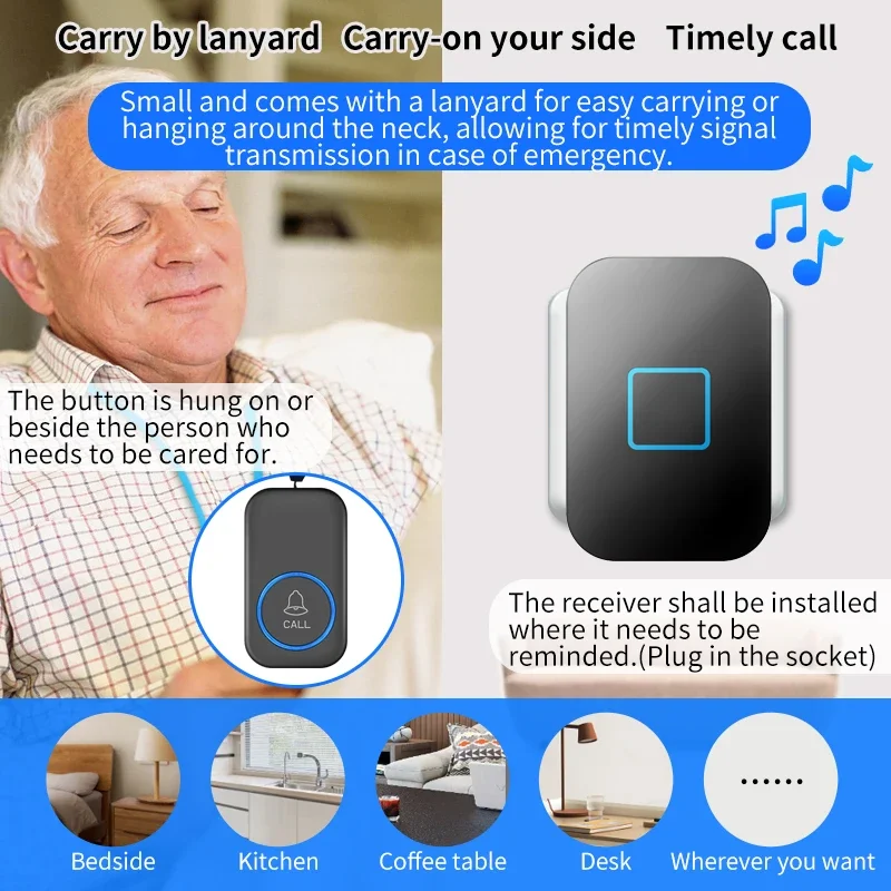 CACAZI Wireless Remote Control cercapersone Smart Home Alarm pulsante di chiamata di emergenza SOS pulsante di emergenza Wireless per pazienti anziani