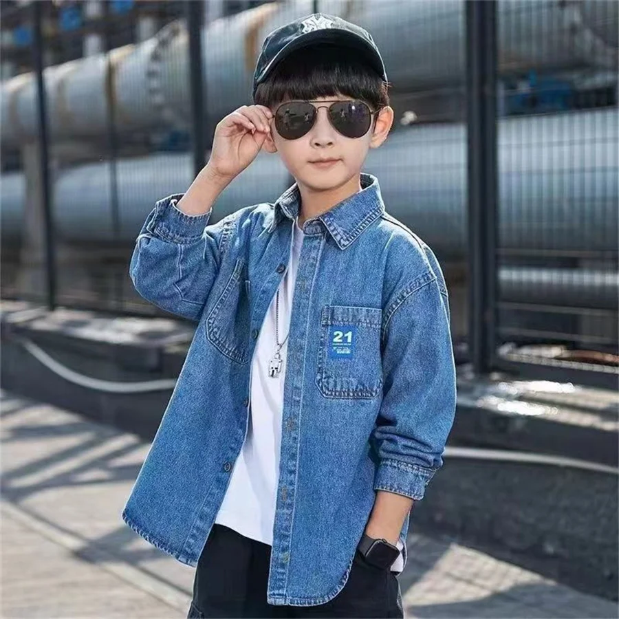 Boys Black Regular Fit Faded Casual Denim Shirts