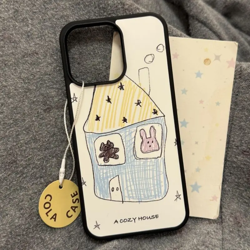 Charming Hand-Painted Small House Acrylic Phone Case - Anti-Drop Cover