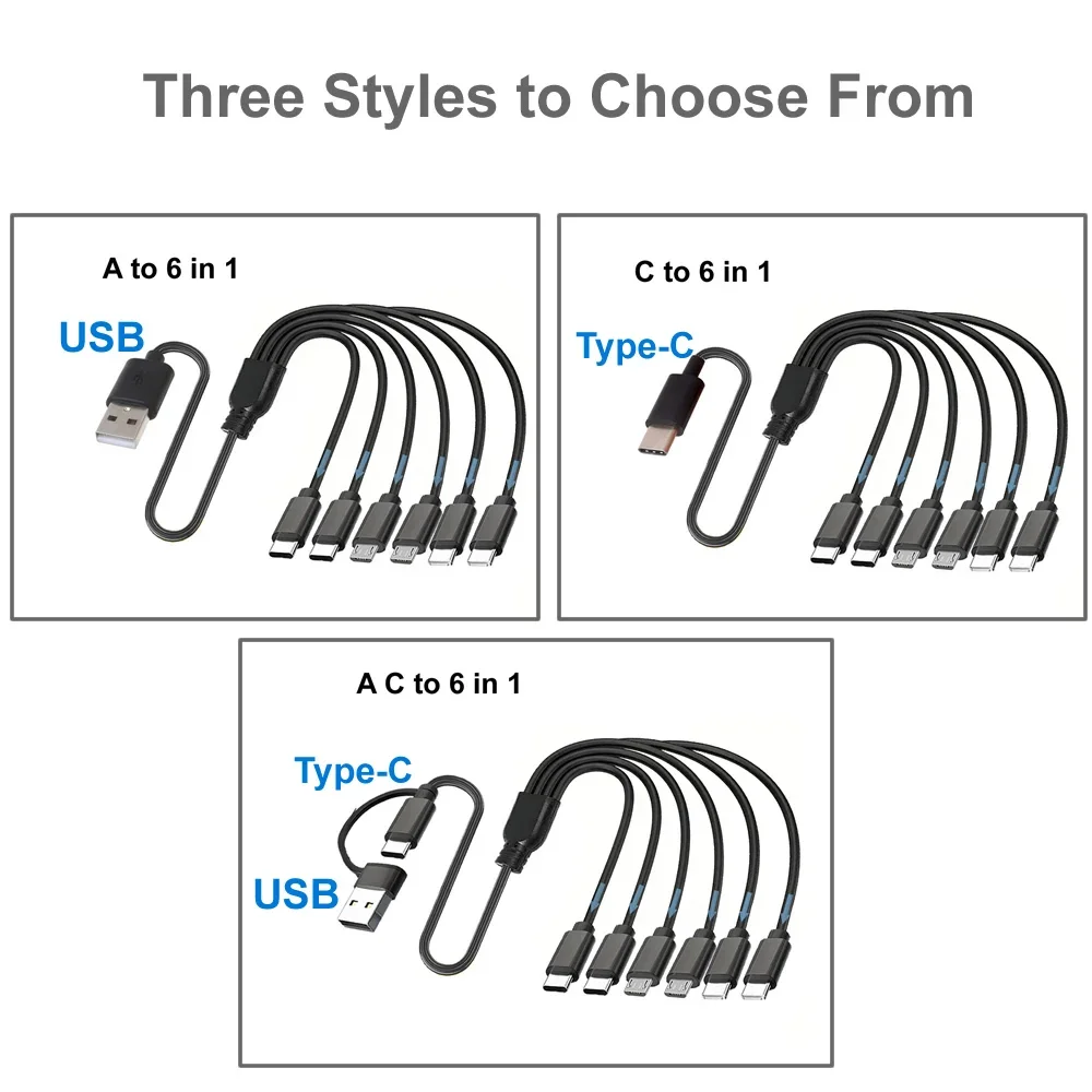 Versatile 6-in-1 Multi-Device Charging Cable