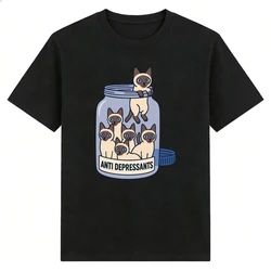 Siamese Cat Graphic T - Shirt - Cotton Summer Top with Mental Health Humor - XS (C - HE9674080 - 1)