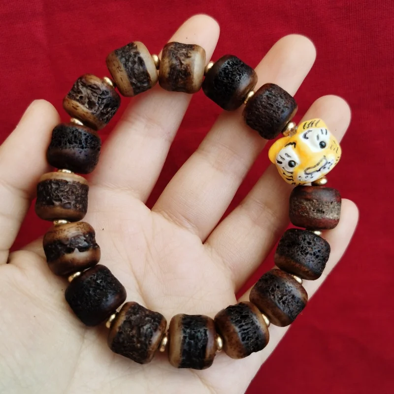 Bracciale Tibetano Yak Bone Old Gaba 14Mm Oil Lion Beads Accessori Fai Da Te