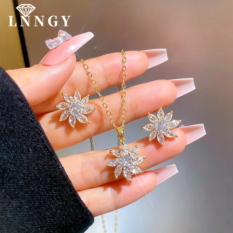 Lnngy 인증 모이사나이트 다이아몬드 스터드 귀걸이 목걸이 여성용 14K 골드..