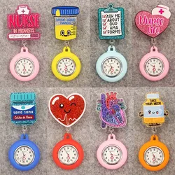 Glitter Acrylic Hospital Acrylic Heart Stethoscope Lovely Nurse Doctor Alligator Clip Pocket Watches Medical Hang Clock Gift