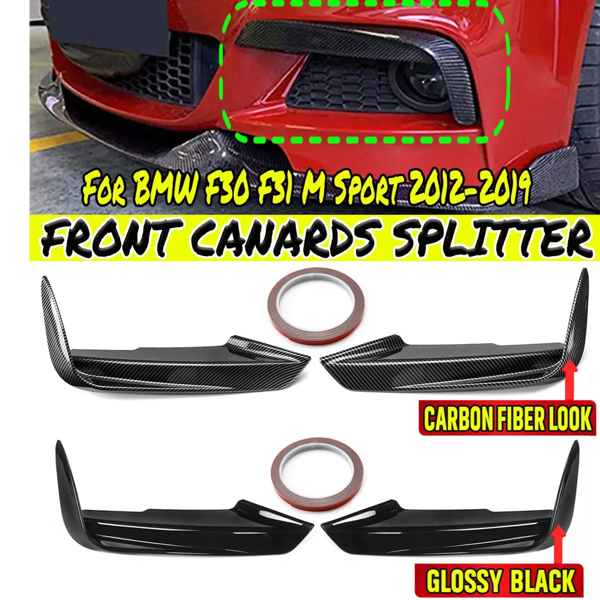 블랙/카본 앞 범퍼 안개 램프 프레임 스플리터 트림 카나드 핀 안개등 쉘, BMW F30 F31 M 스포츠 2012-2019