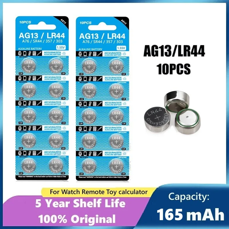 AG13 LR44 Button Batteries 1.55V L1154 RW82 SR1154 SP76 pila SR44 A76