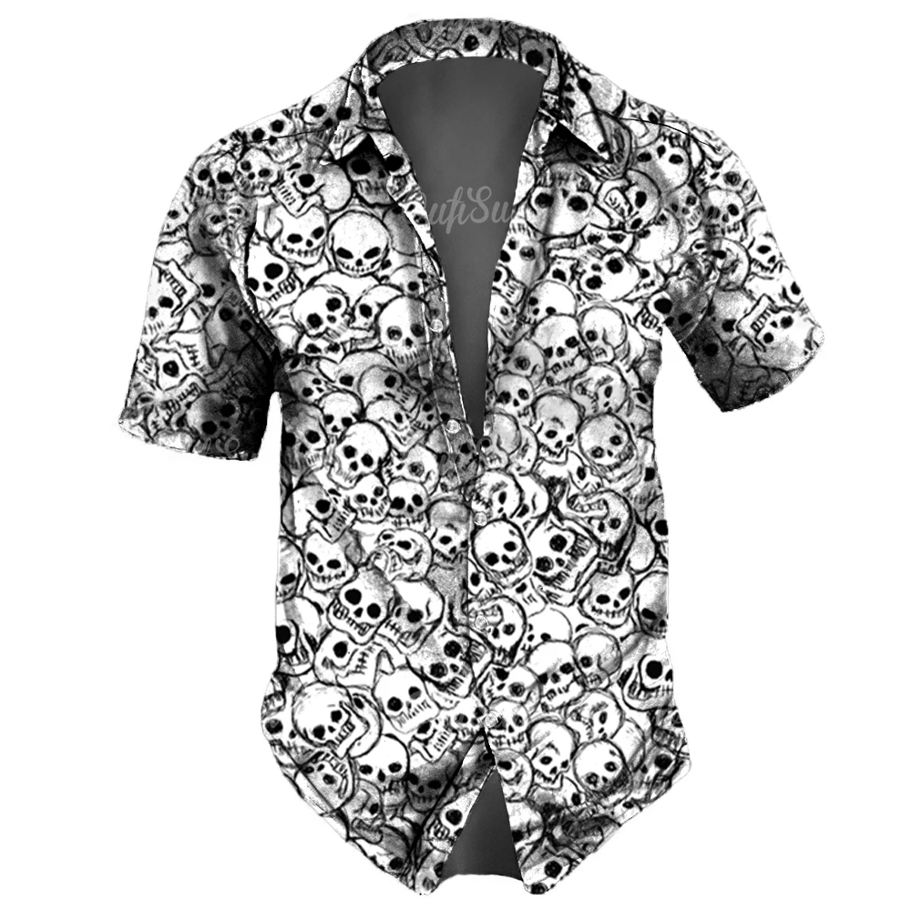 Skull Lapel Men'S Shirts Horror 3d Print Casual Hawaiian Shirts Man Retro Shirt For Man Street Button Short Sleeves Male Clothes 5