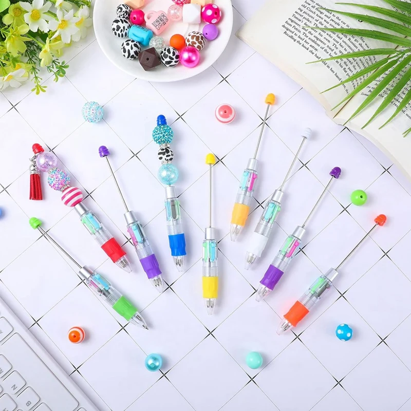 다색 비즈 펜, 4 인 1 컬러 비즈 펜, 개폐식 볼펜, DIY 제작 키트, 학생 및 어린이용 내구성, 12 개