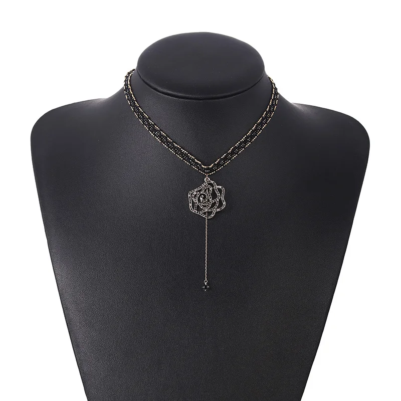 

Brighton 2023 Fashion Beads Lace Carved Chain Necklace Flower Pendants Choker For Female Charm Girls Jewelry Engagement Gift