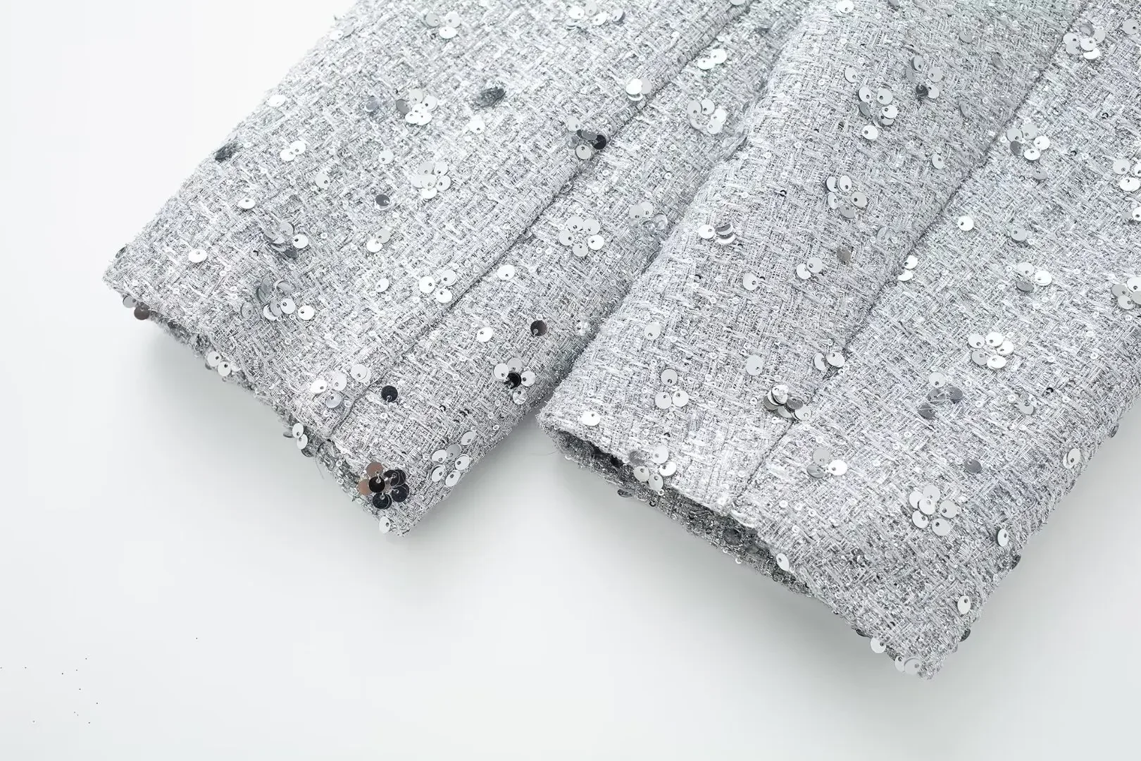 S382ffeb0d92142f1a5f29a5525903a4bw Women's Sequined Bomber Jacket Fall New Round Neck Long Sleeve Pocket Stretch Hem Sequins Jacket Coat Female Chic Outerwear Mallzona