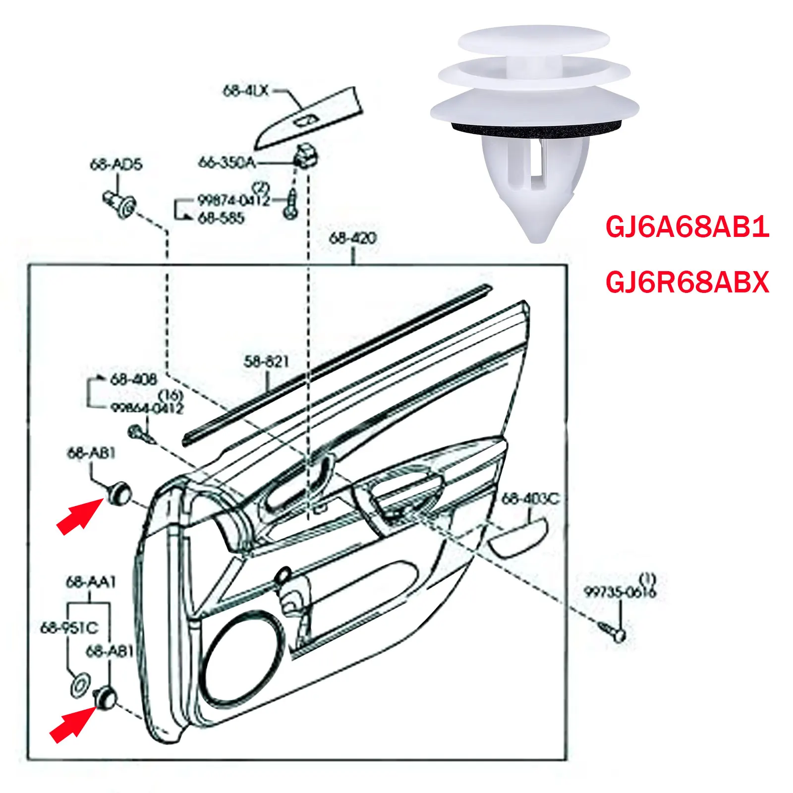 30 Clip Per Rivestimento Portiera Auto – Compatibili Con Mazda MX-5, CX-3, CX-5, RX-8, Codici GJ6A68AB1 E GJ6R68ABX, Plastiche Bianche