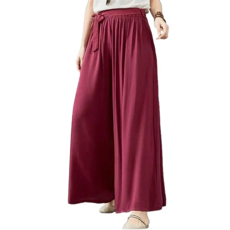 

Новинка 2024, Летние Женские однотонные длинные брюки, тонкие хлопковые льняные свободные удобные широкие брюки, зеленые, хаки брюки