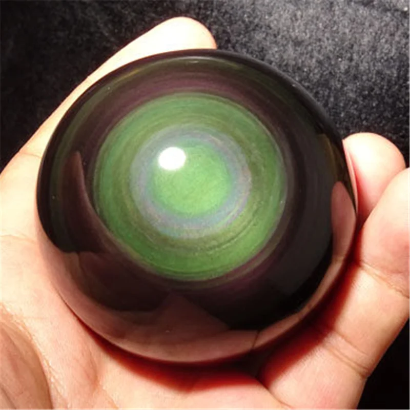 RAINBOW !! NATURAL Cats Eye Obsidian QUARTZ CRYSTAL Sphere Ball RARE 5