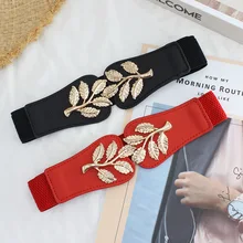 

Decorative Elastic Wide Waistband For Women Simple All-match Dress Coat Sweater Leaf Buckle Waistband Vintage Girdle Waistbands