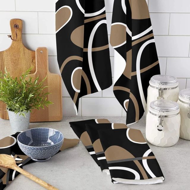 Brown Black Geometric Abstract Texture Kitchen Towel Absorbent Dish Cloth  Tableware Towel for Kitchen Household Cleaning Tool - AliExpress