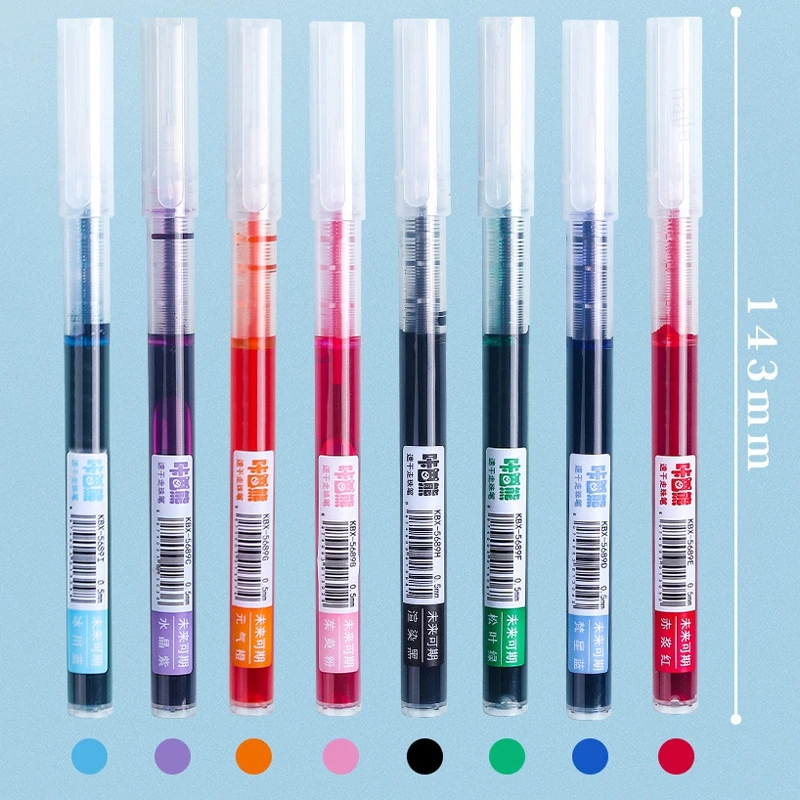 Haile-귀여운 젤 펜, 0.5mm 미세 펜촉, 대용량 잉크 스트레이트 액체 롤러 볼 젤 펜, 학교 문구 롤러 볼펜, 신상품, 8 개