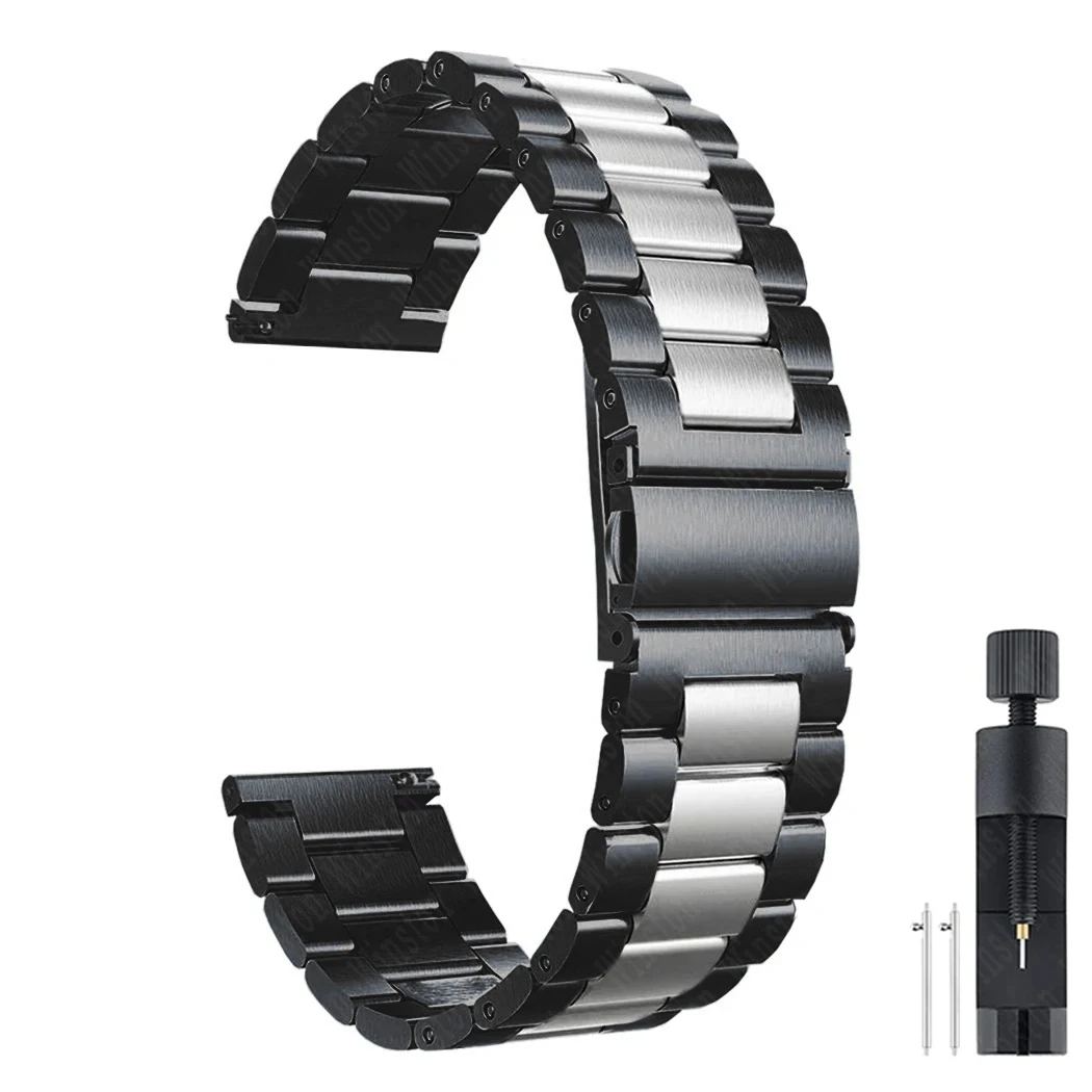 Premium Stainless Steel Watch Strap, 20mm & 22mm, Adjustable Metal Band