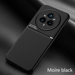 Shockproof Magnetic Car Holder Leather Silicone Case for Realme 13 5G (Moire Black)