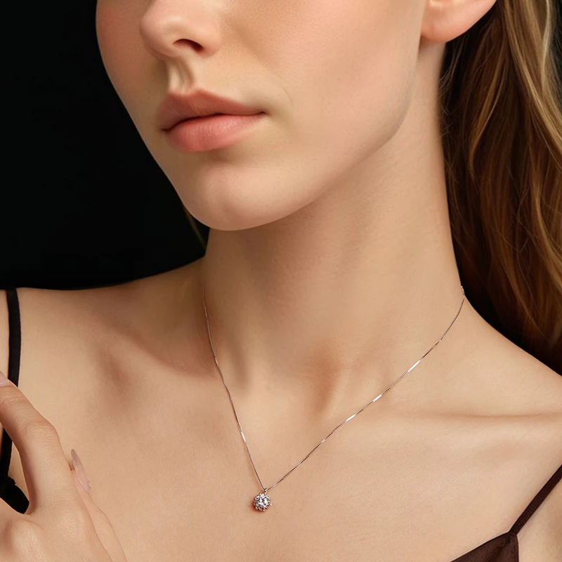 Bamoer U 0.5CT 꽃 모이사나이트 목걸이  독특한 꽃 봉오리 디자인 인증 목걸이 여성 고급 주얼리