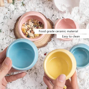 Anti-spill Hamster Food Bowl Pink Bluer Ceramic Bowl Small Pet Animal Feeding Bowl Water Prevent Tipping Pet Supplies