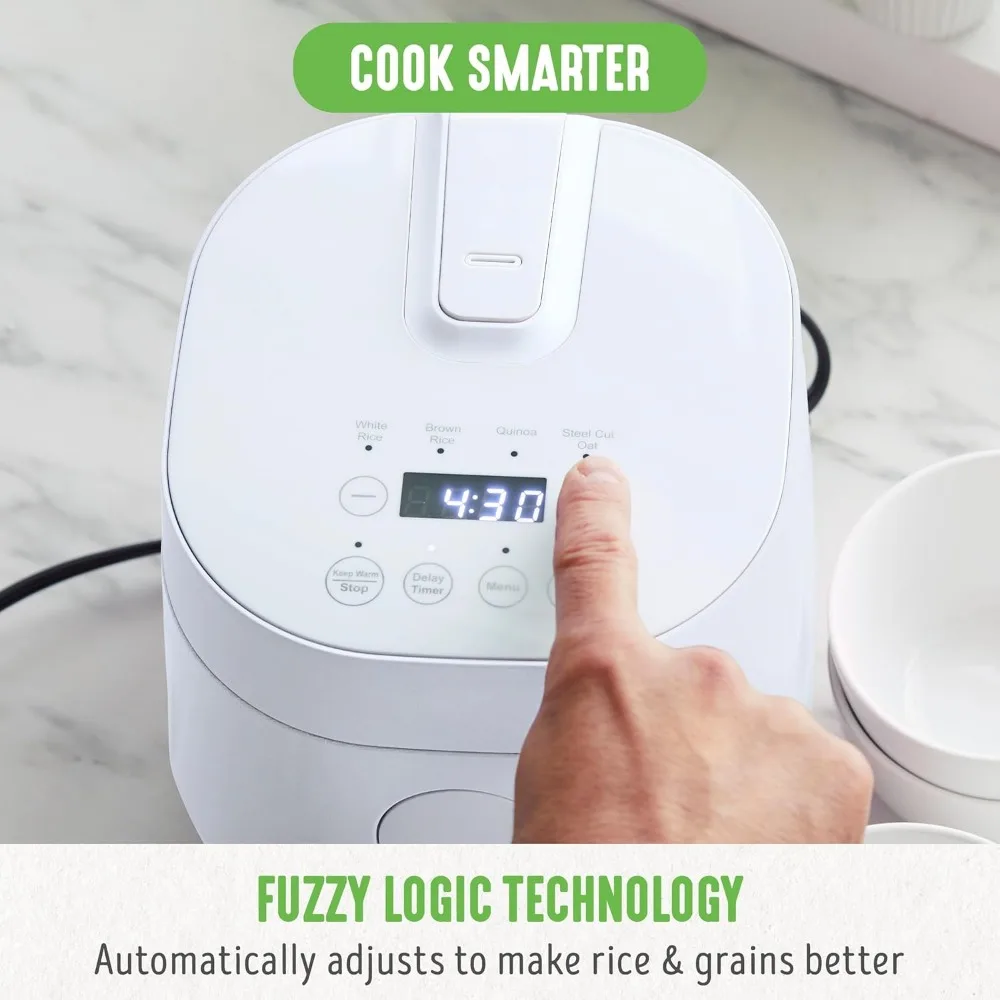 2024 GreenLife 4-Cup Digital Rice Cooker, PFAS & PFOA-Free Removable Ceramic Dishwasher Safe Pot, Healthy Cooking Oats Grains