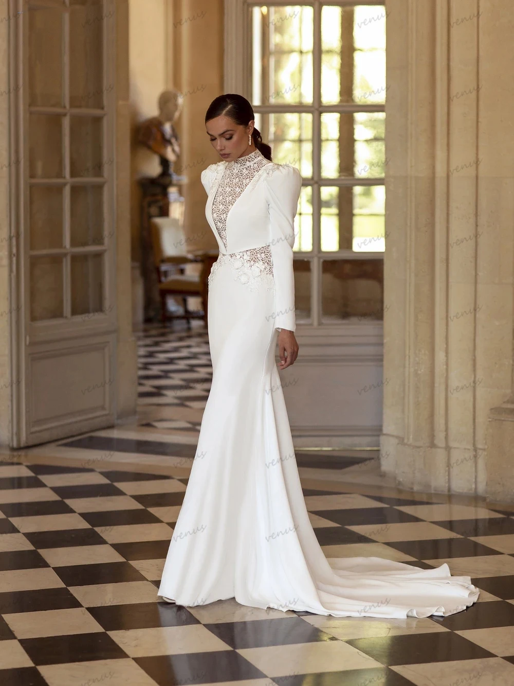 

Elegant Wedding Dresses Muslim Bridal Gowns Full Sleeves Satin Robes For Formal Party Sheath Mermaid 2023 Vestidos De Novia 2024